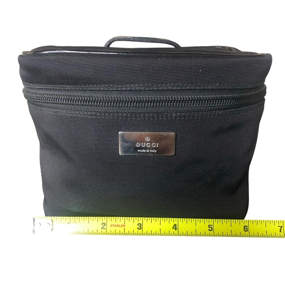 W GUCCI Black Nylon Makeup Case & Toiletry Bag w Black Leather Top Handle NWOT - Picture 15 of 17